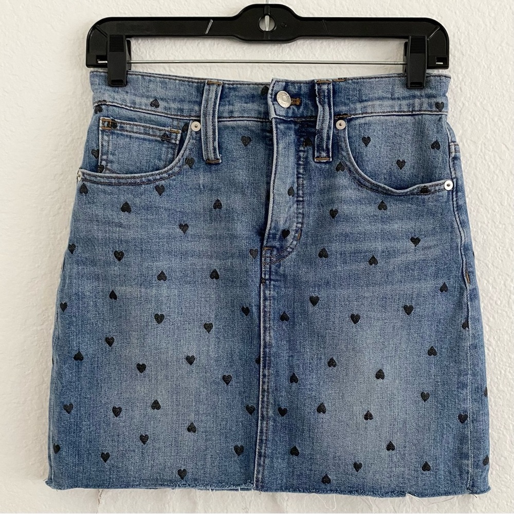 Madewell Stretch Denim Straight Skirt: Heart Print Edition Size 25